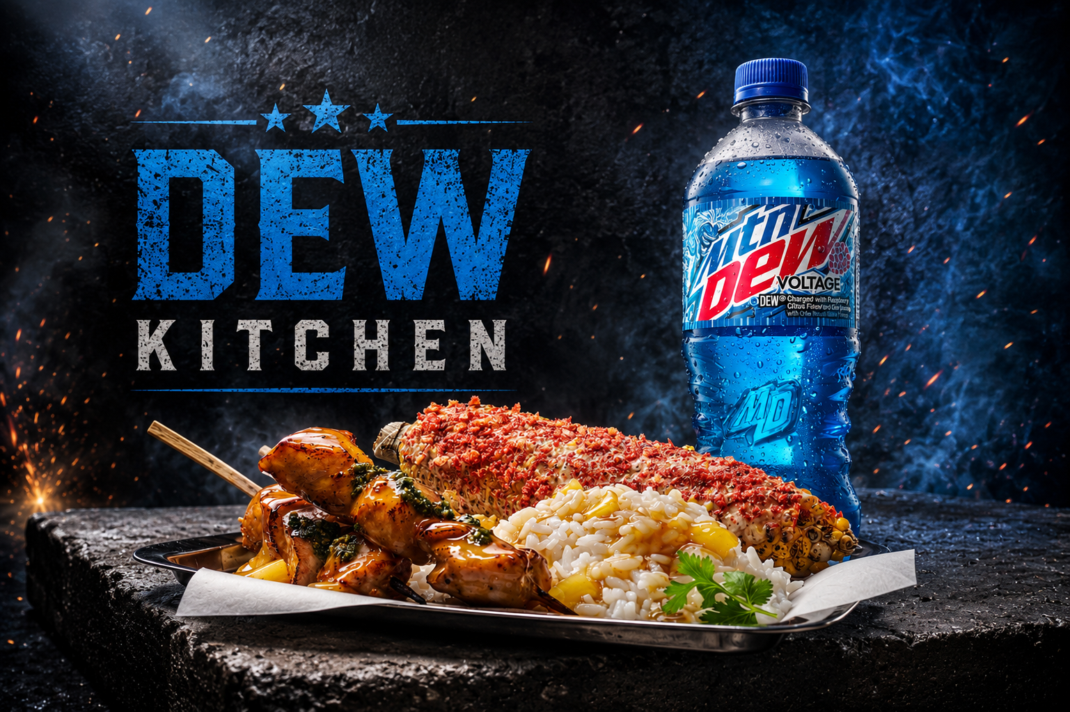 PepsiCo commercial food photography featuring Mountain Dew and a grilled meal