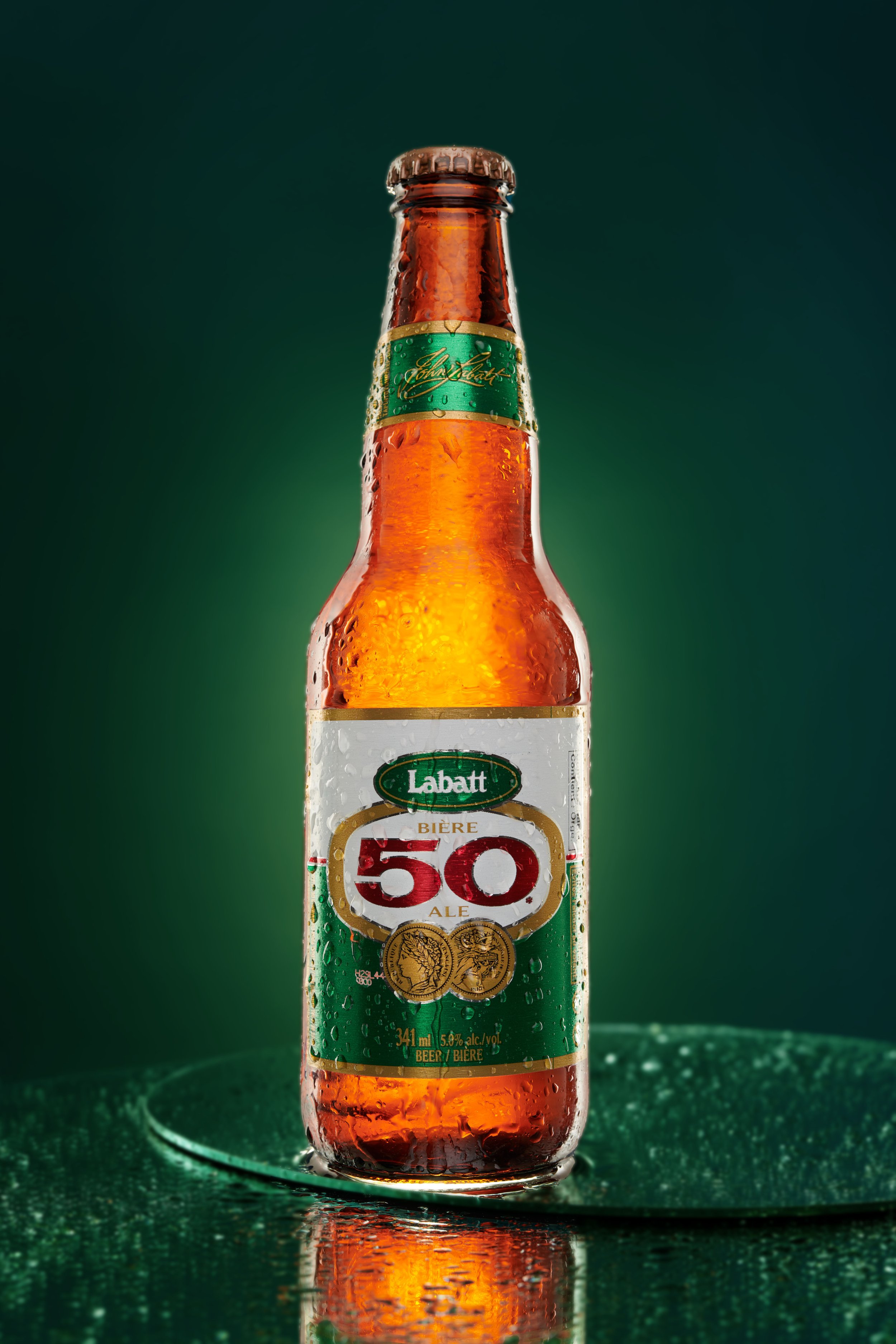 Labatt 50 beer bottle photographed for commercial beverage advertising
