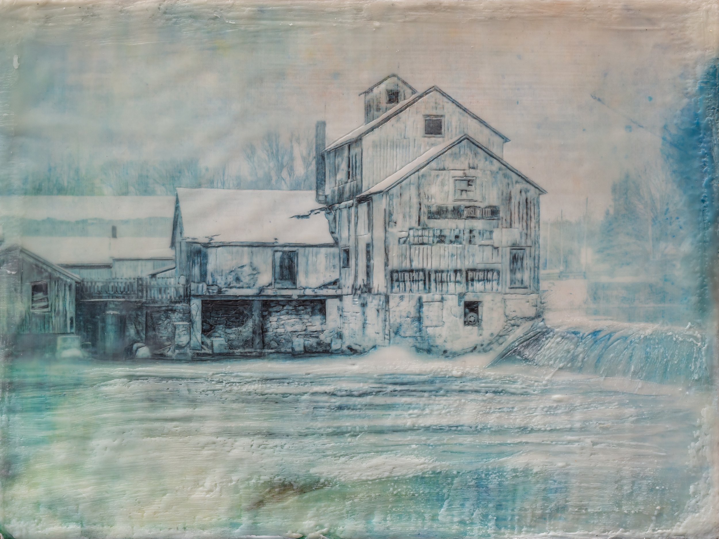Chisholm's Mill in Winter Photo Encaustic Art