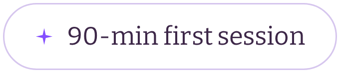 Text on a button that says '90-min first session' with a purple sparkle icon.