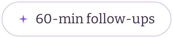 Text on a white background reading '60-min follow-ups' with a purple star icon.