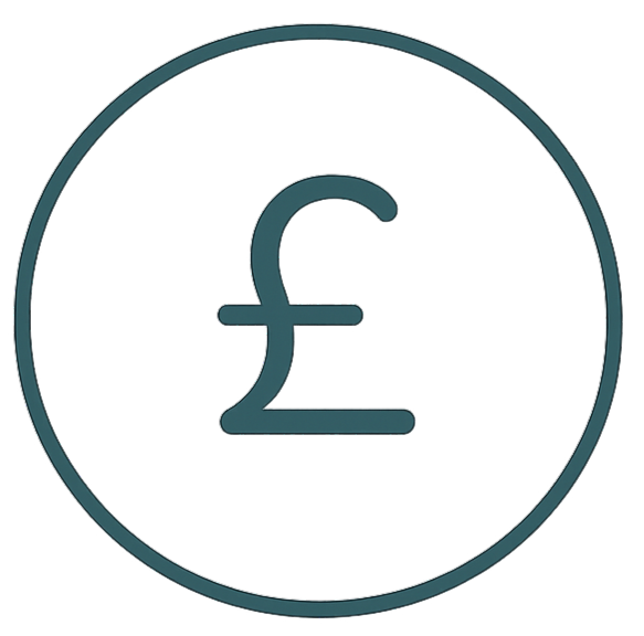 Icon of a British pound currency symbol inside a circle.