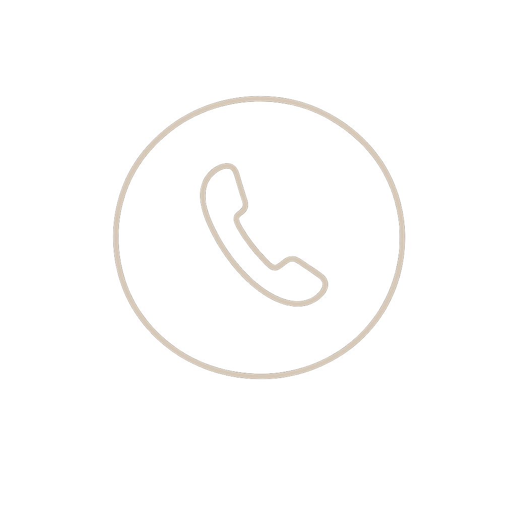 Icon of a telephone inside a circle.