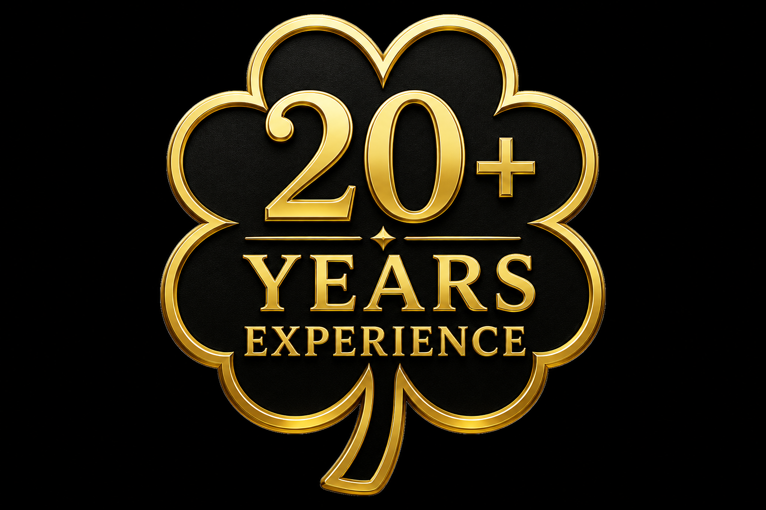 Gold and black emblem celebrating over 20 years of experience.