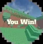 Screenshot of a game victory message saying 'You Win!' with a green pixelated landscape background