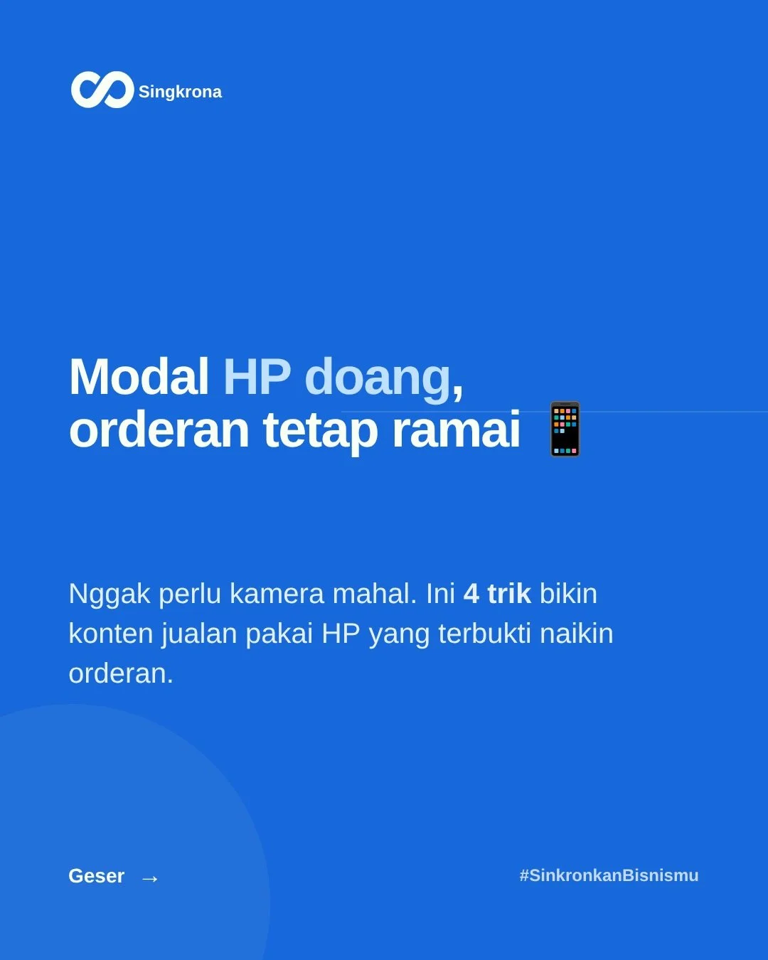 Modal HP doang, orderan tetap ramai📱
Banyak UMKM Bali ngerasa harus punya kamera mahal dulu baru bisa bikin konten jualan yang bagus. Padahal enggak.
Ini 4 trik bikin konten jualan pakai HP yang terbukti naikin orderan 👇
1️⃣ Manfaatkan cahaya alami