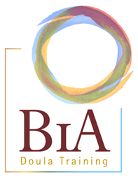 Logo van BIA Doula Training met een kleurrijke cirkel