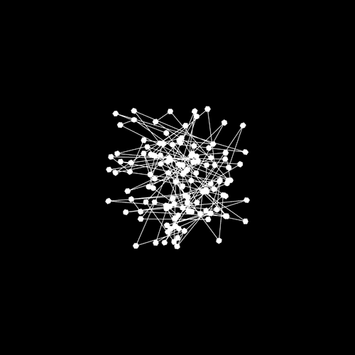 A network graph with white nodes and connecting lines on a black background.