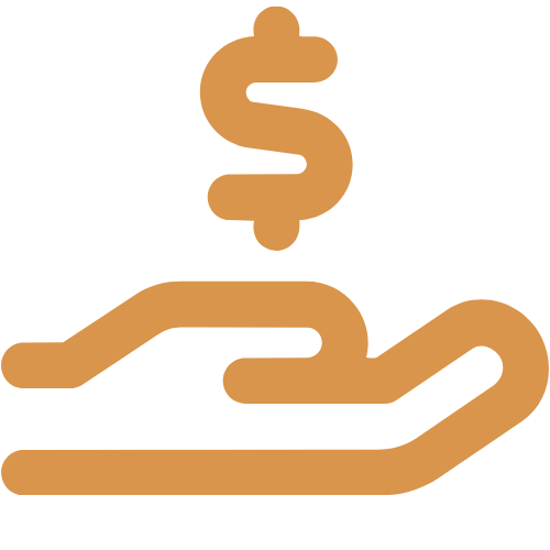 Outline of a hand with a dollar sign above it.