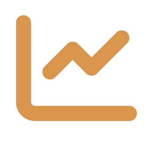 Icon of a line graph with an upward trend, in brown, on a black background.