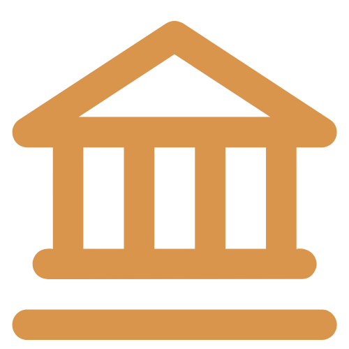 Icon of a classical government or courthouse building with pillars in a gold color.