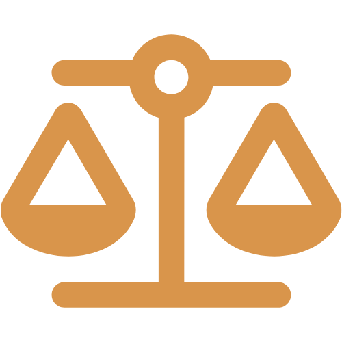 Icon of a balanced scale, representing justice or law.