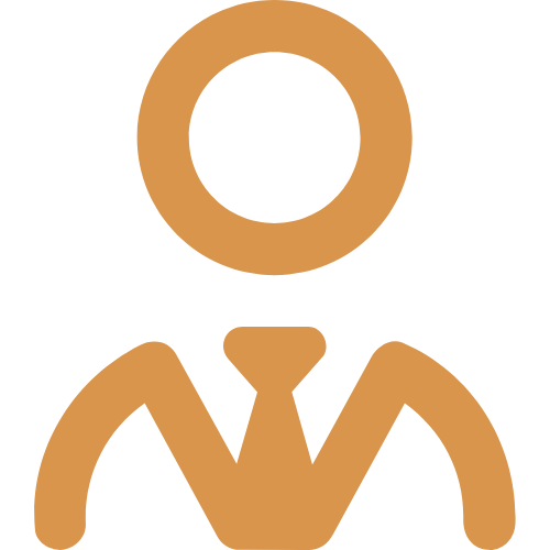 Icon of a person with a circular head, wearing a necktie and a suit.