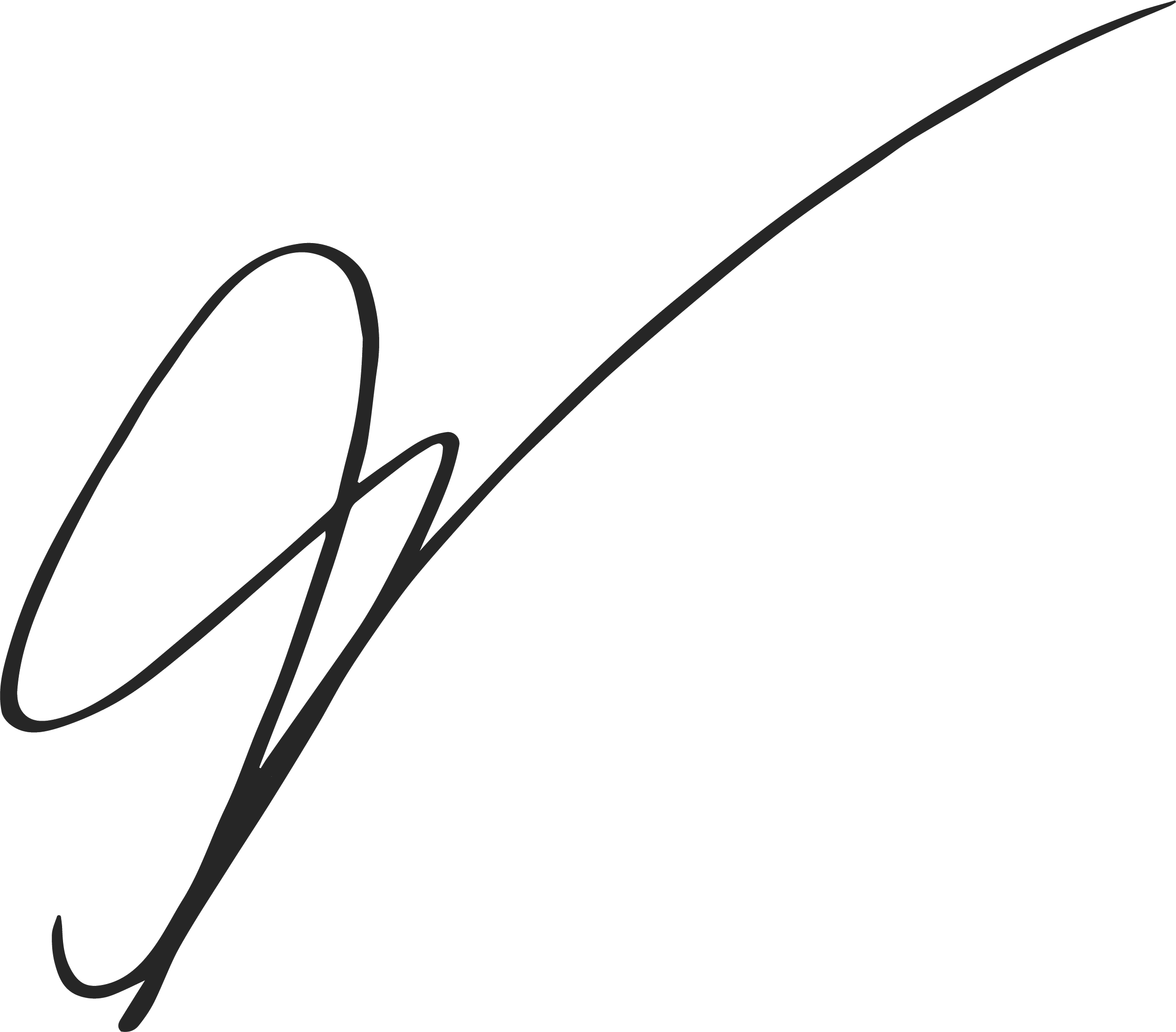 Black icon of a cursive letter 'A' with a long, elegant tail and flourish.