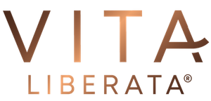 Stylized logo with the word 'VOTA' and smaller text 'LIBERTAD' underneath, featuring geometric shapes in shades of gold, pink, and green.