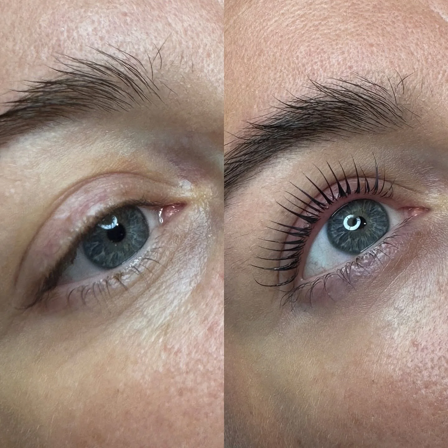 Before and after LVL lash lift treatment