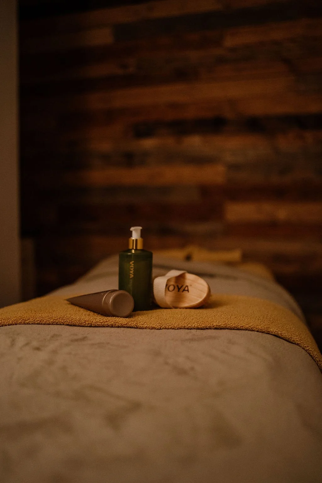 VOYA skincare products prepared for a relaxing spa treatment at Aimes Health & Beauty