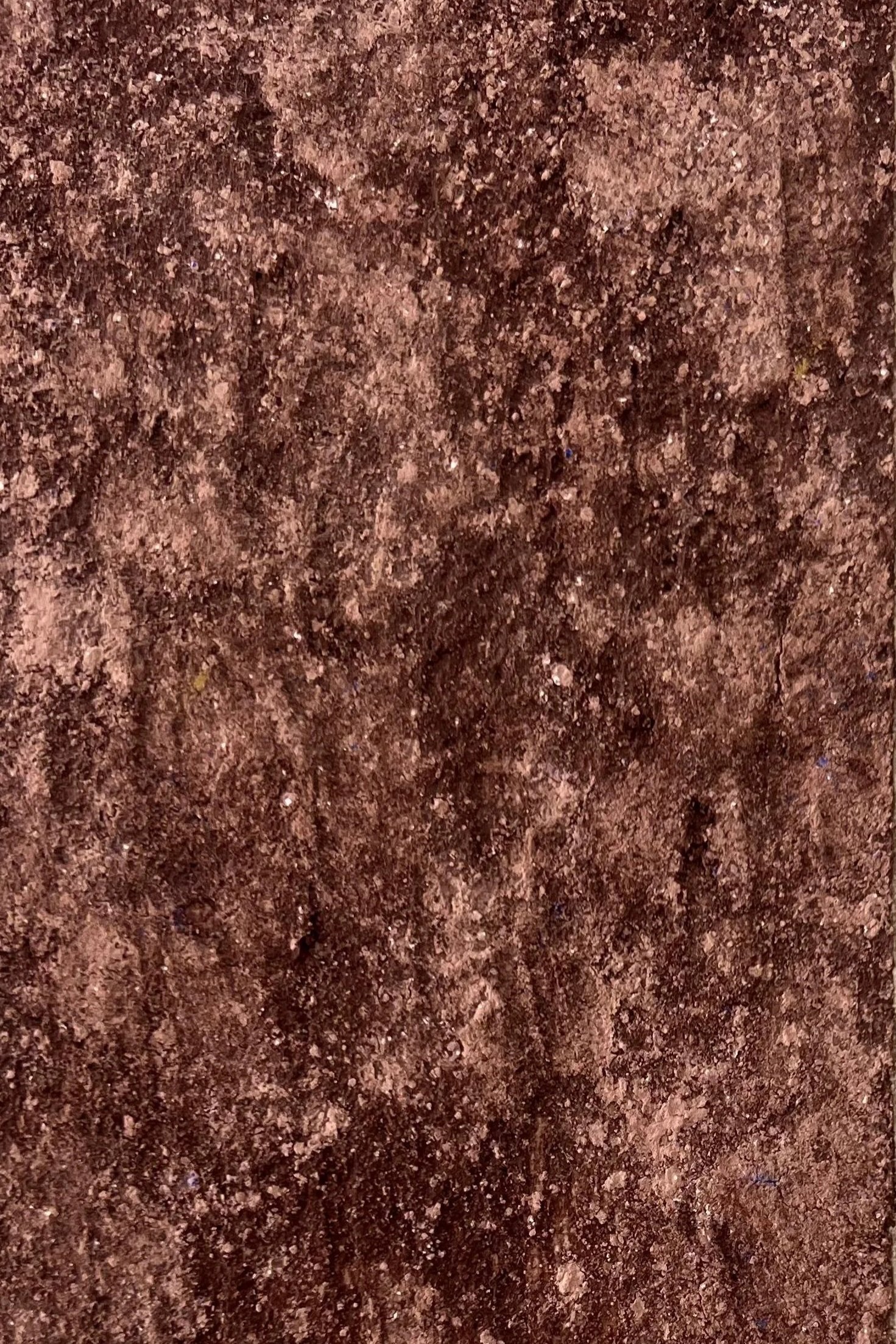 Close-up of dark brown crushed coffee beans or cocoa powder with a rough, granular texture.