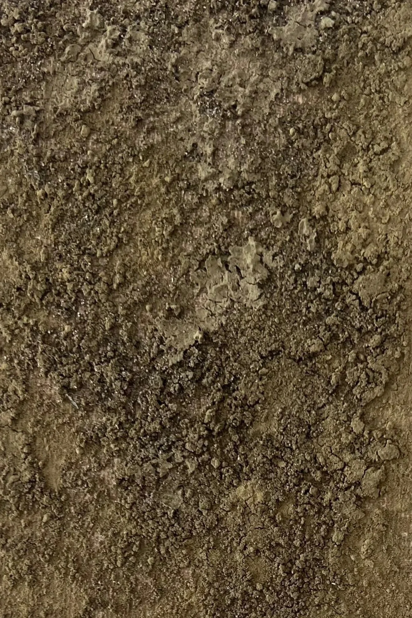 Close-up of dark, textured, crumbly soil.