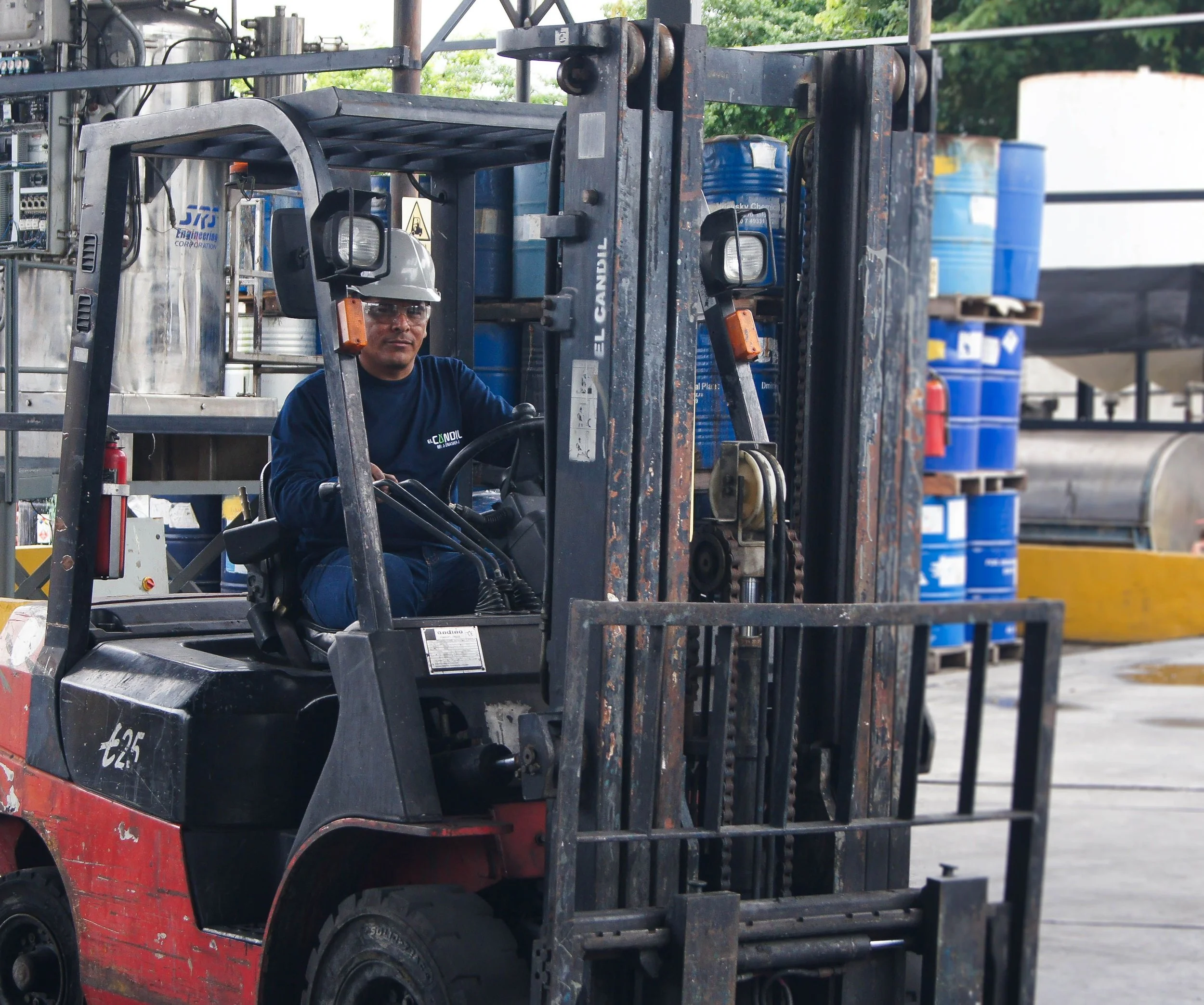 Forklift operator certification training in an industrial yard