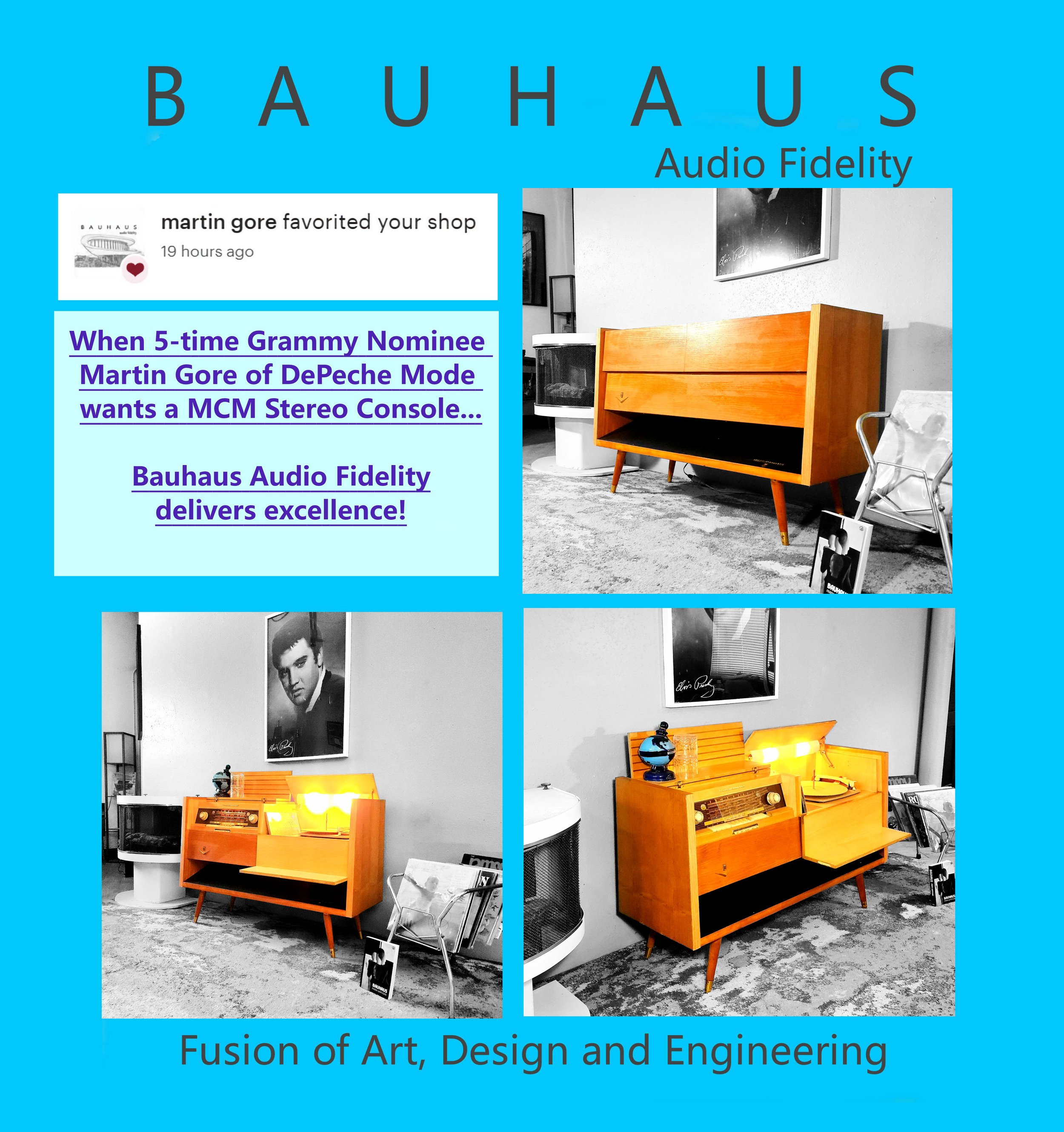 Mid Century Modern Vintage Stereo Console Record Player Audiophile Radio Tube Amplifier Bauhaus Design
