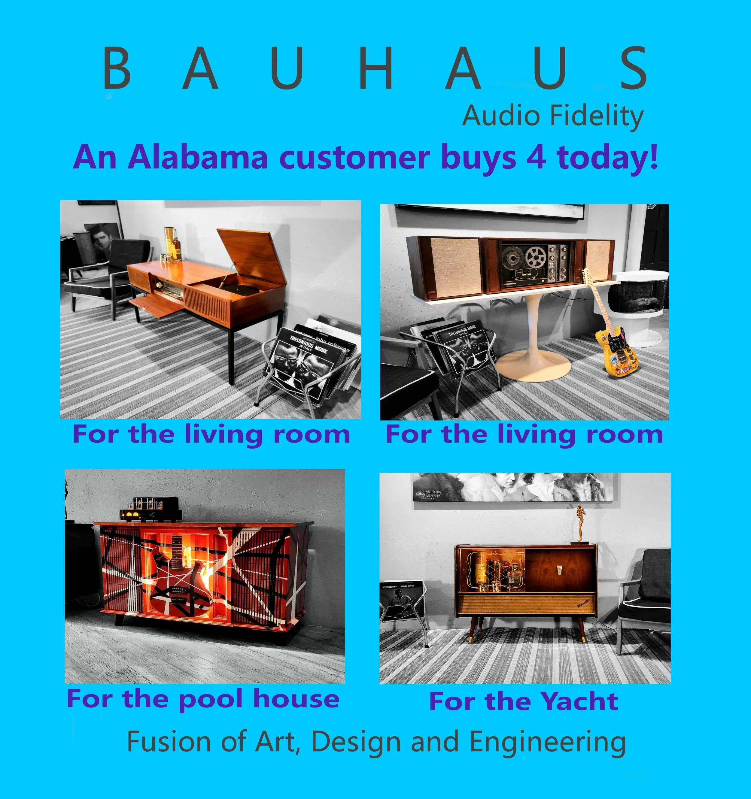 Mid Century Modern Vintage Stereo Console Record Player Audiophile Radio Tube Amplifier Bauhaus Design