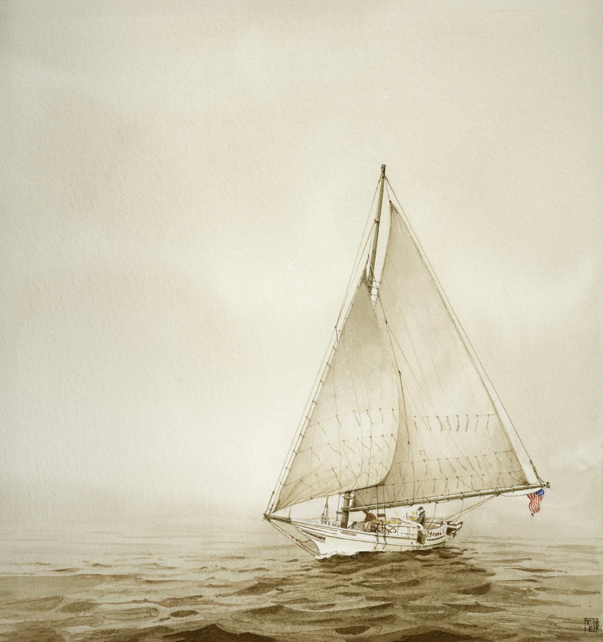 Chesapeake Bay Skipjack 16"x16" Watercolor