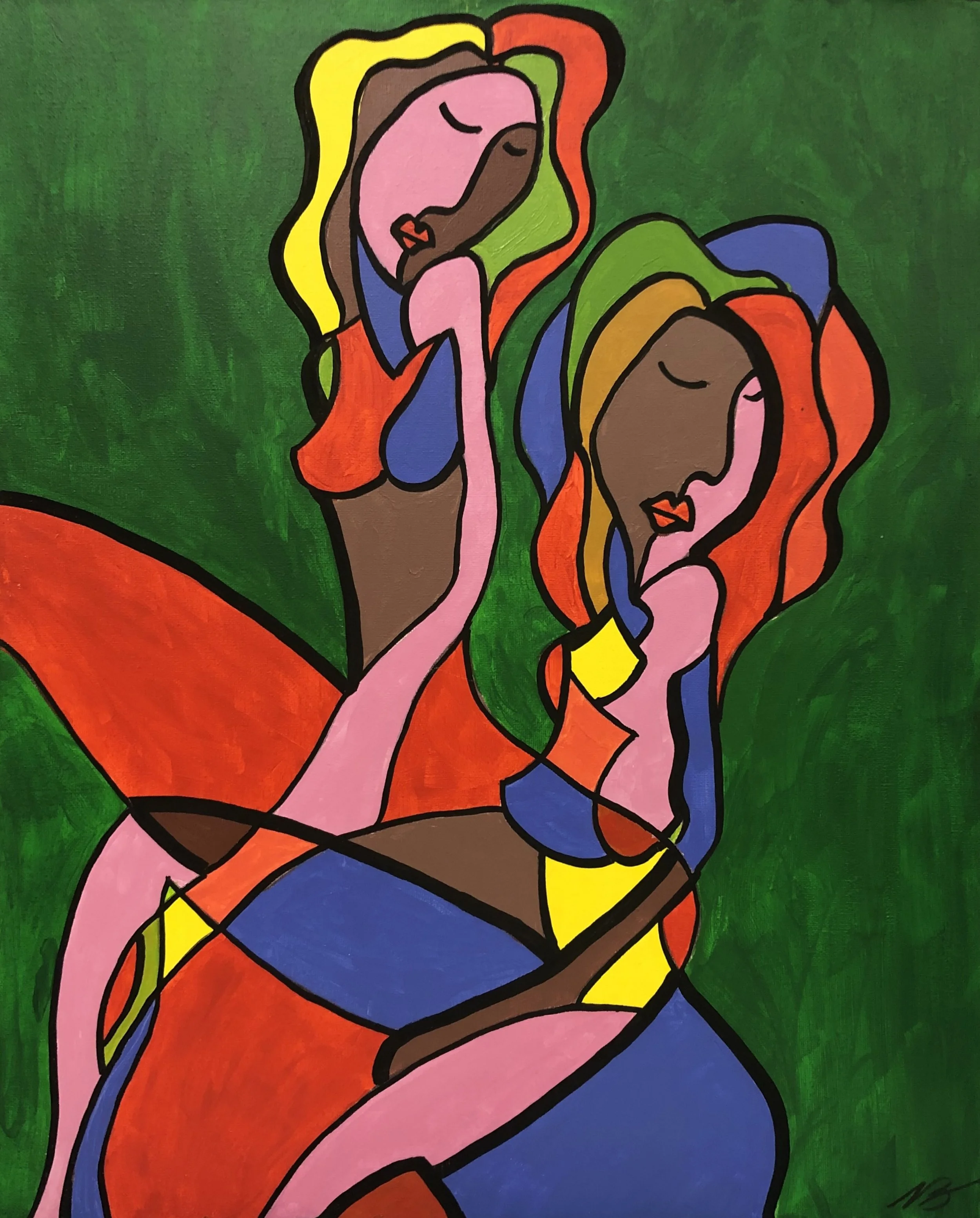 Cubist Girls entwined green