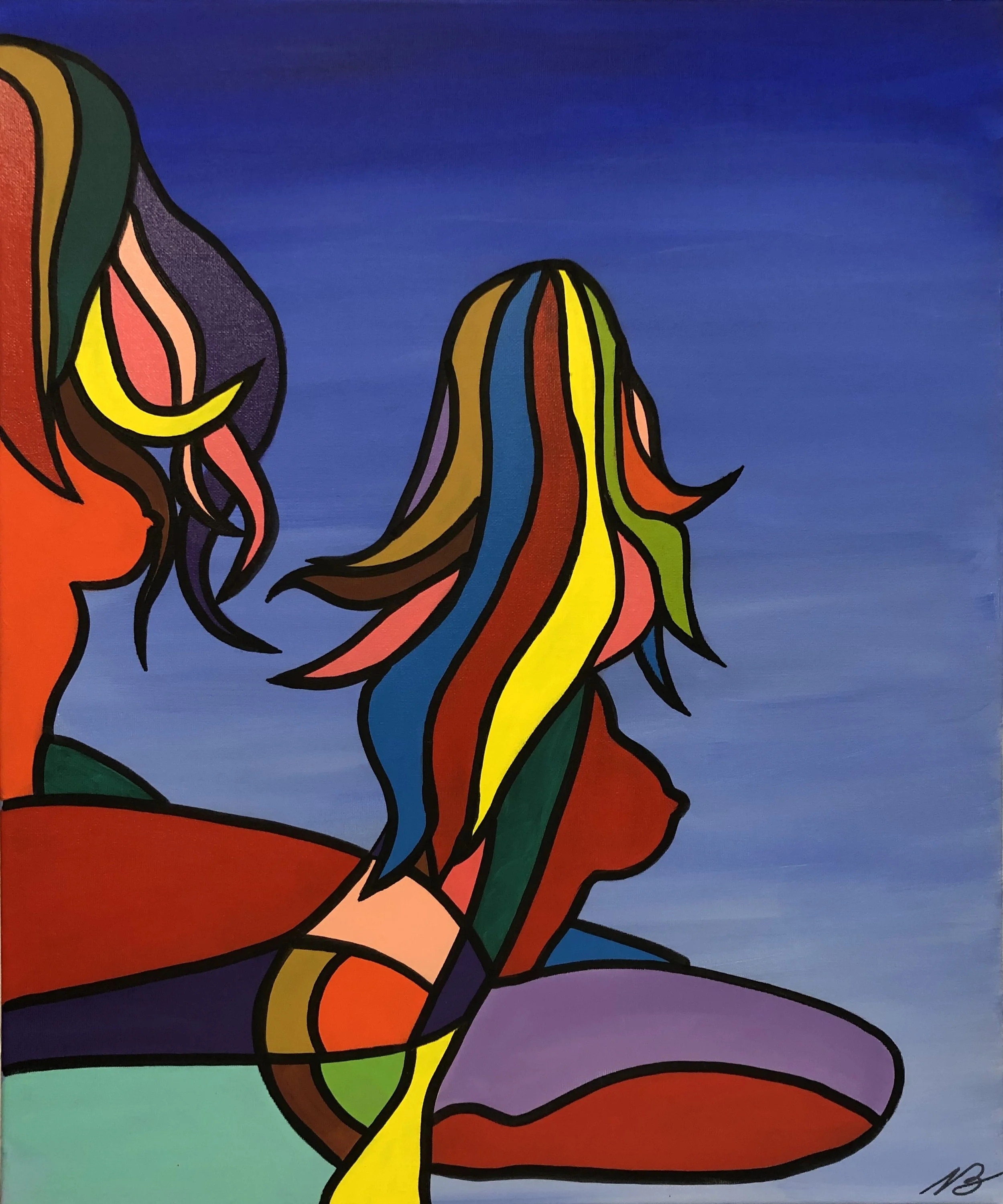 Cubist Girls entwined blue