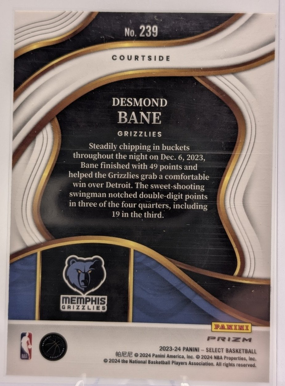 Back of 2023-24 Panini Select Desmond Bane #239 Memphis Grizzlies