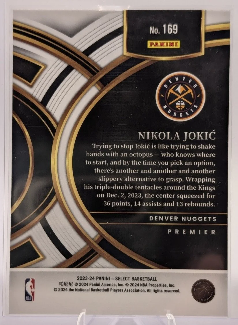 Back of 2023-24 Panini Select Nikola Jokic #169 Denver Nuggets