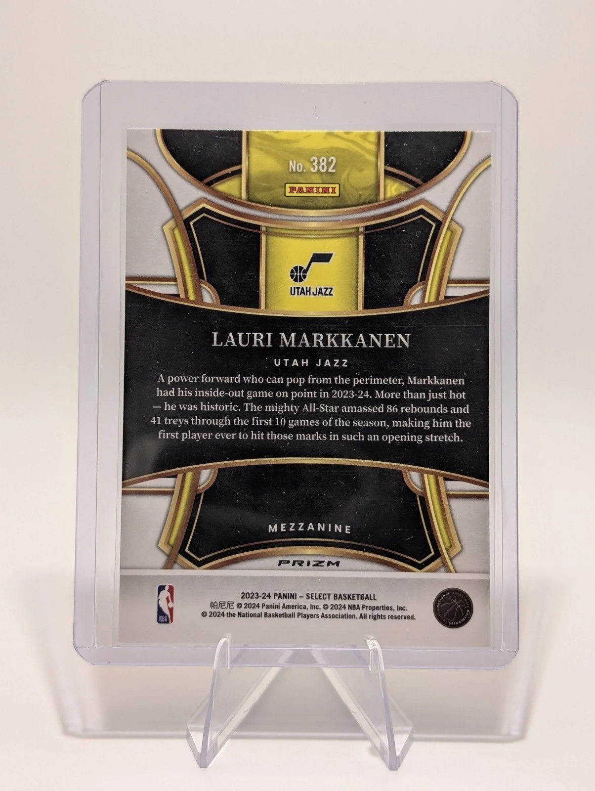 Back of 2023-24 Panini Select Lauri Markkanen #382 Utah Jazz