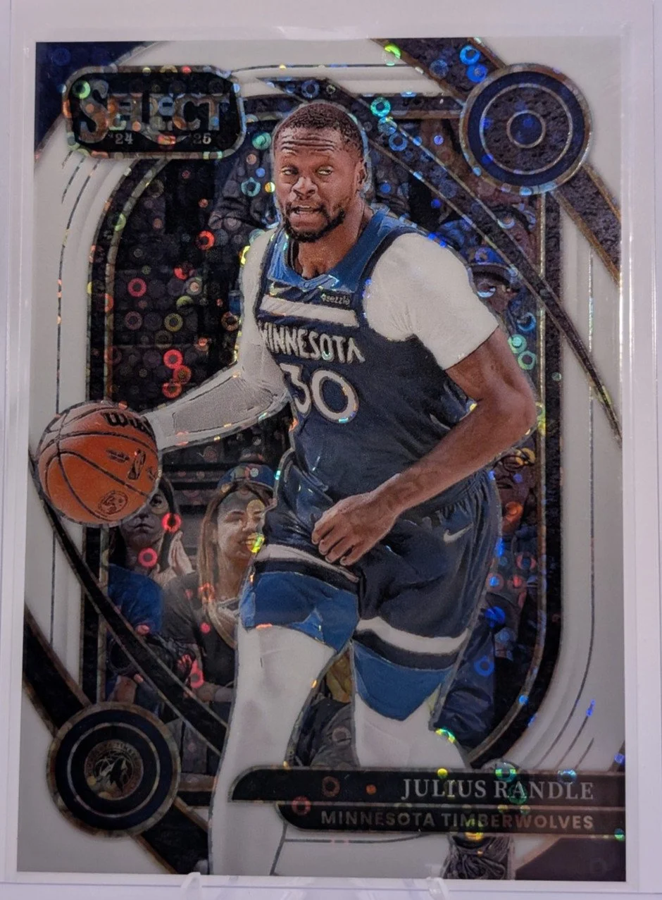 Front of 2024-25 Panini Select #206 Julius Randle White Disco Prizm /75