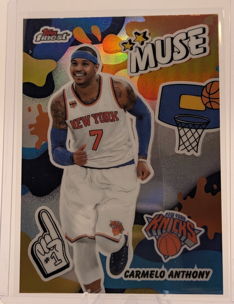 Front of 2025-26 Topps Finest #M-7 Carmelo Anthony Muse Refractor