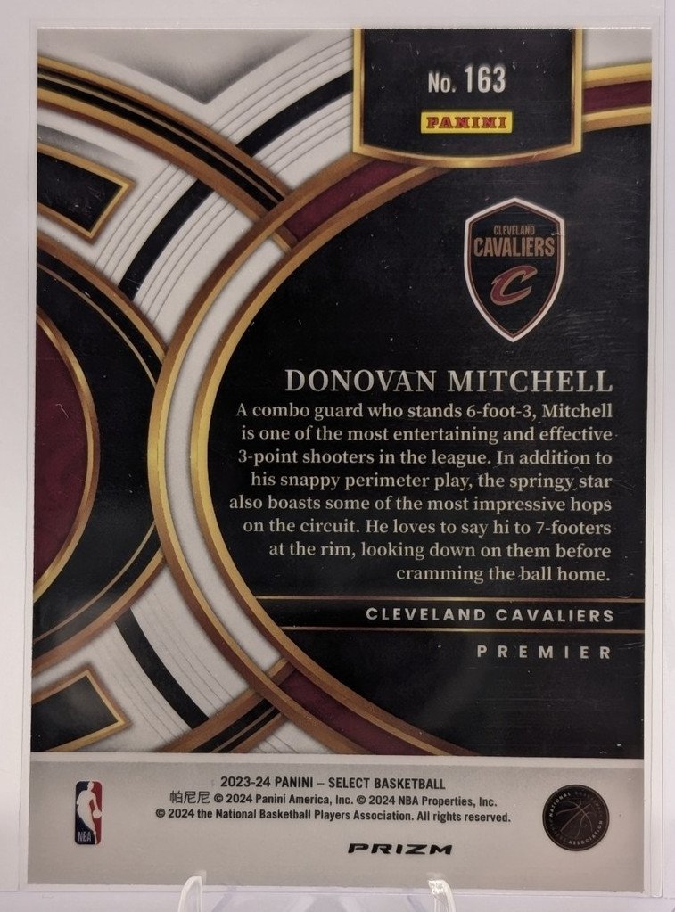 Back of 2023-24 Panini Select Donovan Mitchell #163 Cleveland Cavaliers