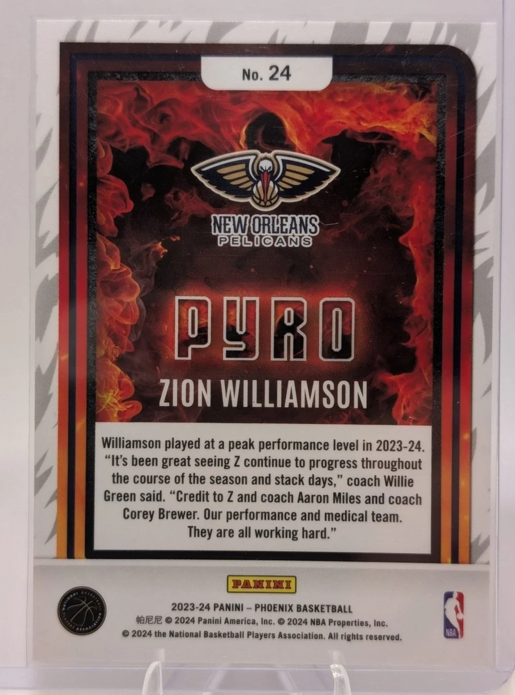 Back of 2023-24 Panini Phoenix Zion Williamson #24 New Orleans Pelicans