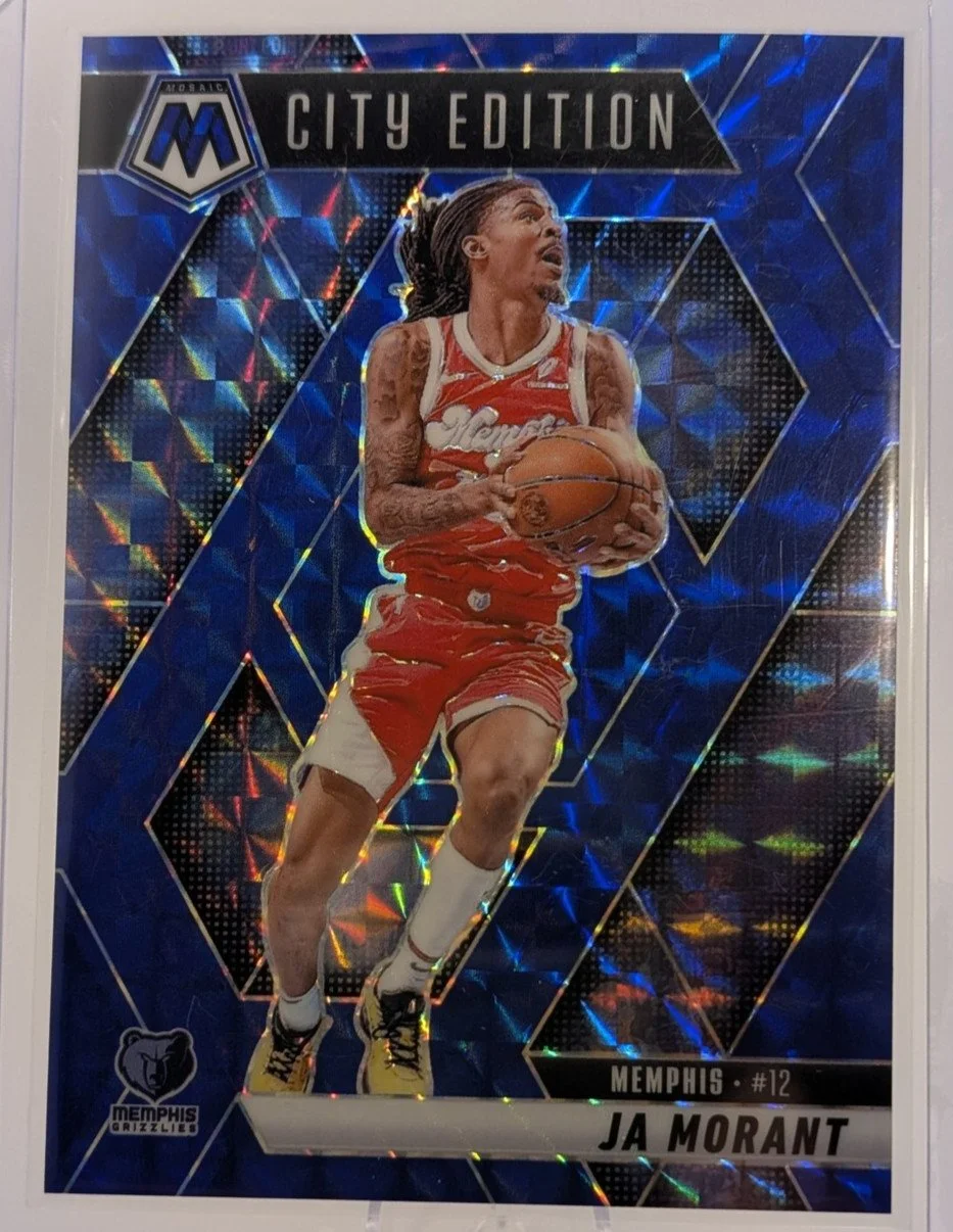 Front of 2024-25 Panini Mosaic #281 Ja Morant Blue Mosaic #/199
