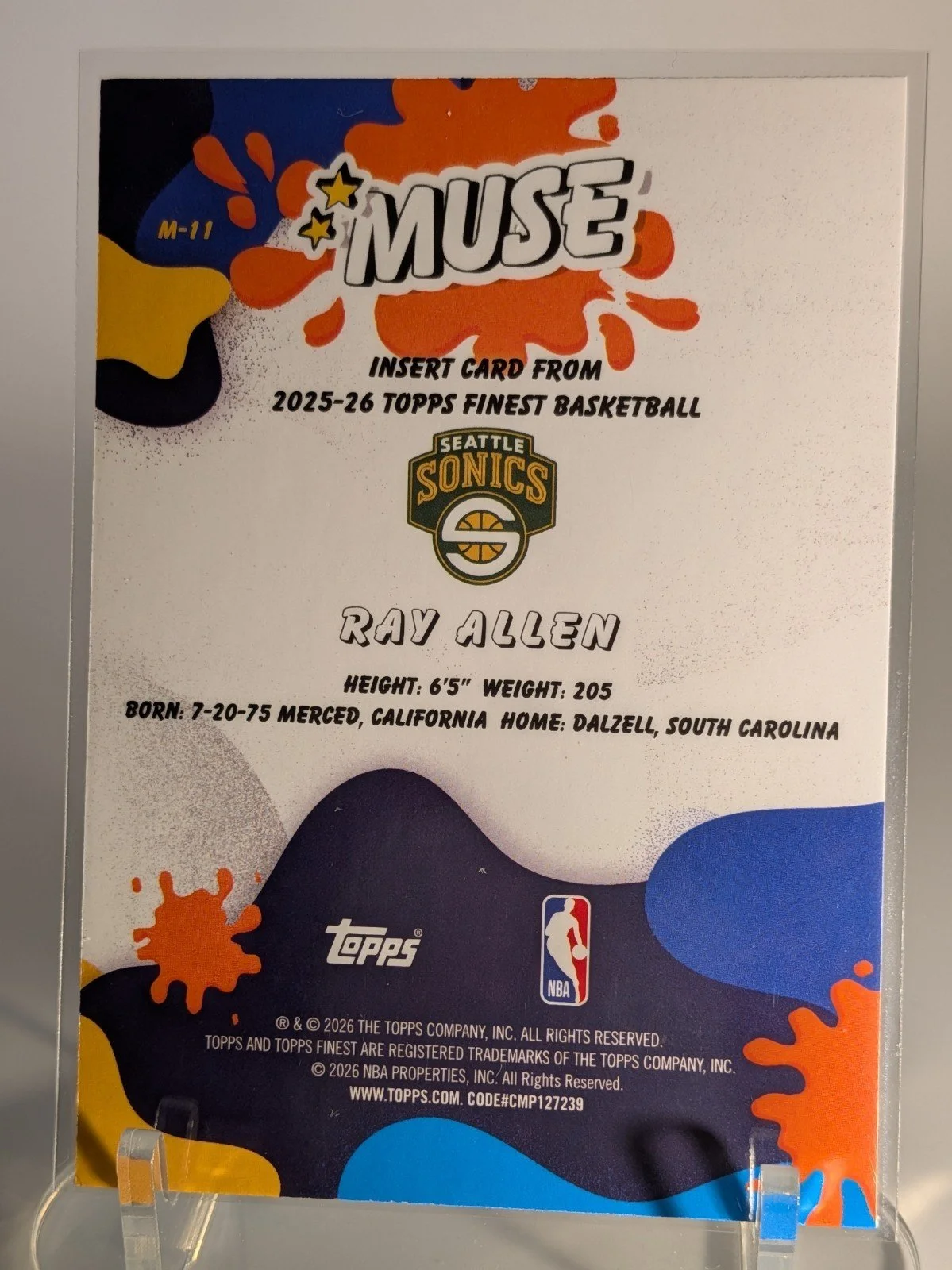 Back of 2025-26 Topps Finest Ray Allen #M-11 Sonics