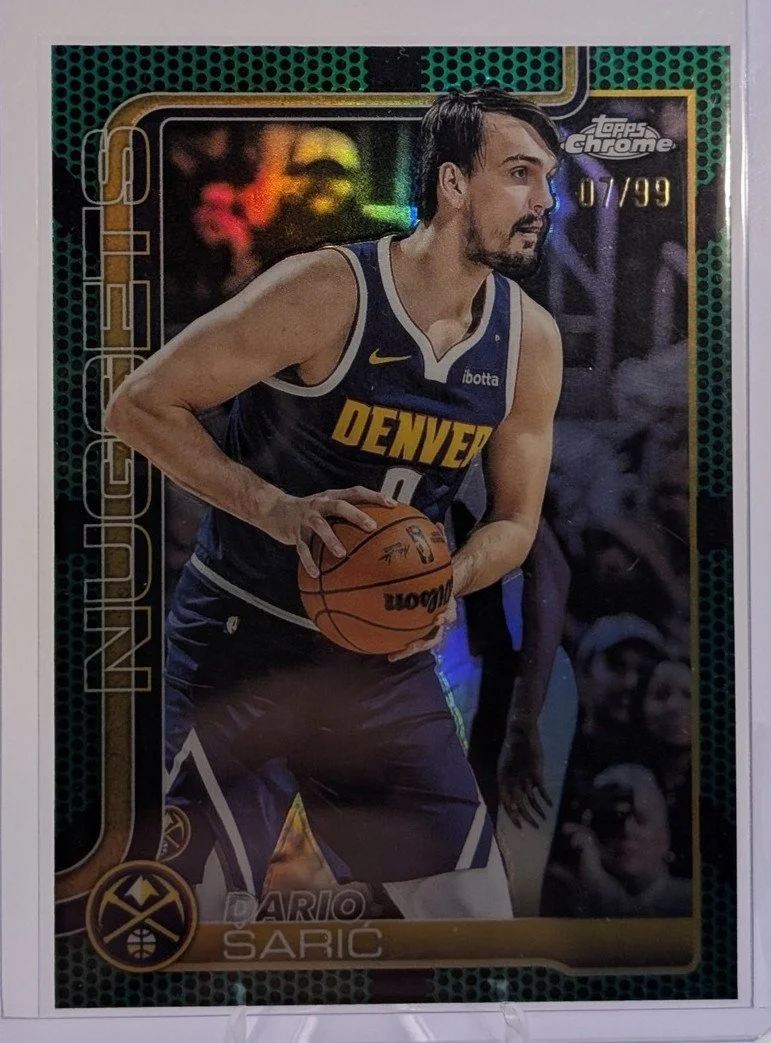Front of 2025-26 Topps Chrome #77 Dario Šarić Green Basketball Refractor #/99