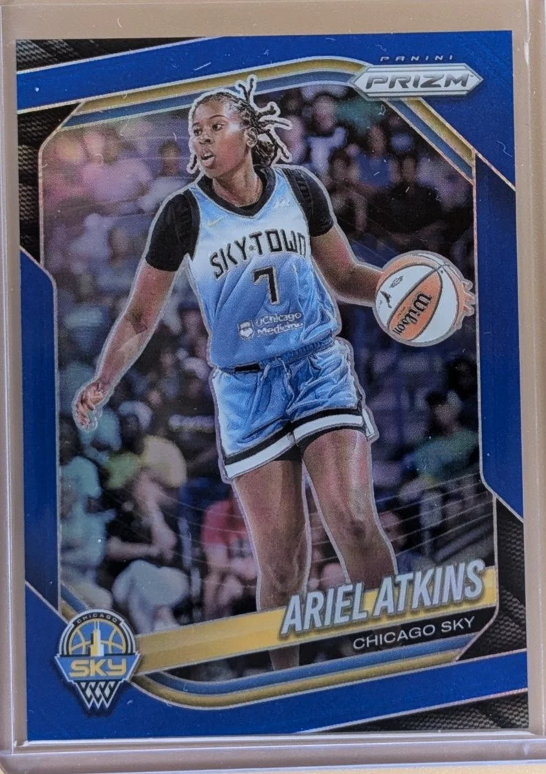 Front of 2025 Panini Prizm WNBA #13 Ariel Atkins Blue Prizms #/199