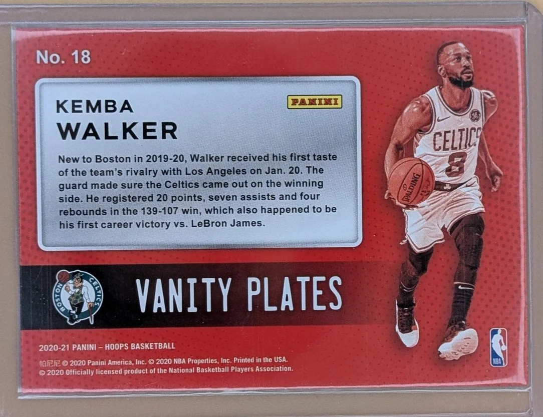 Back of 2020-21 Hoops #18 Kemba Walker Vanity Plates Green Explosion