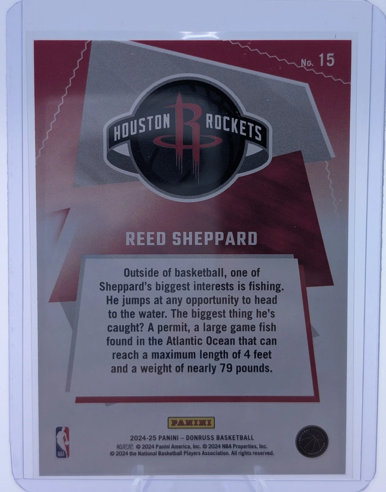 Back of 2024-25 Donruss #15 Reed Sheppard Great X-Pectations Rookie (RC)