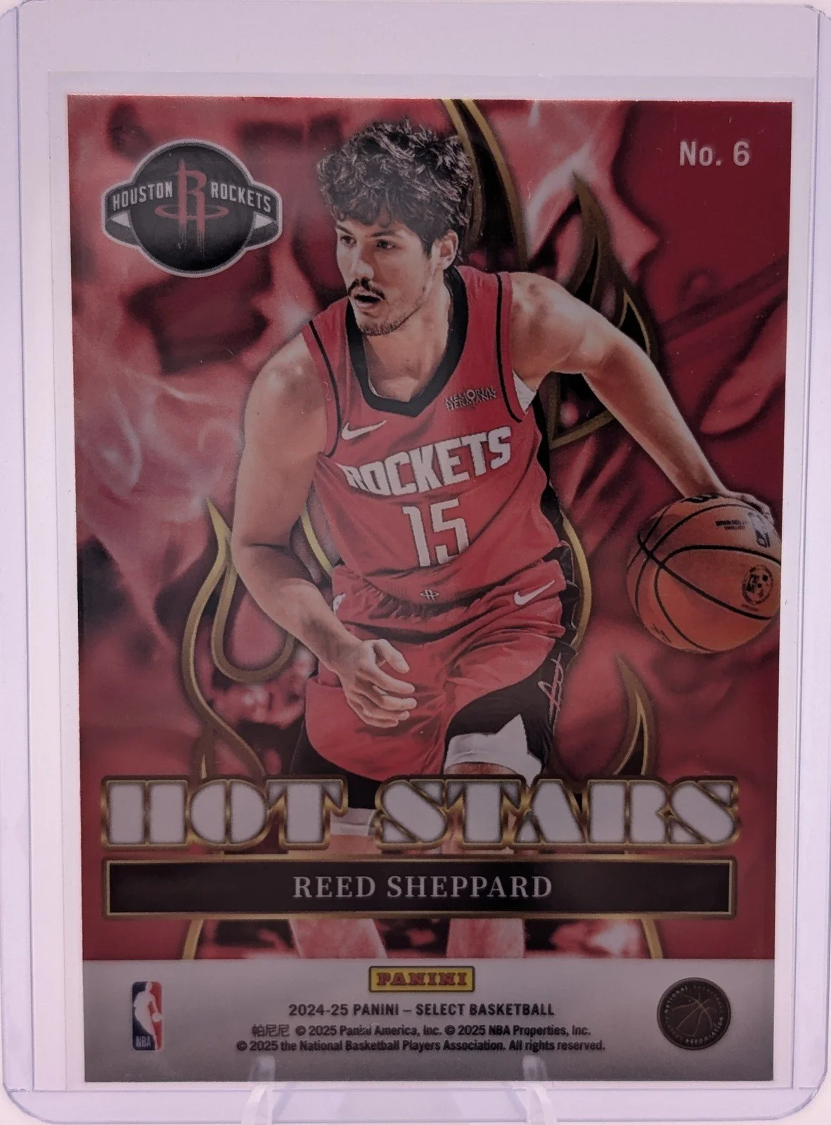 Back of 2024-25 Panini Select #6 Reed Sheppard Hot Stars