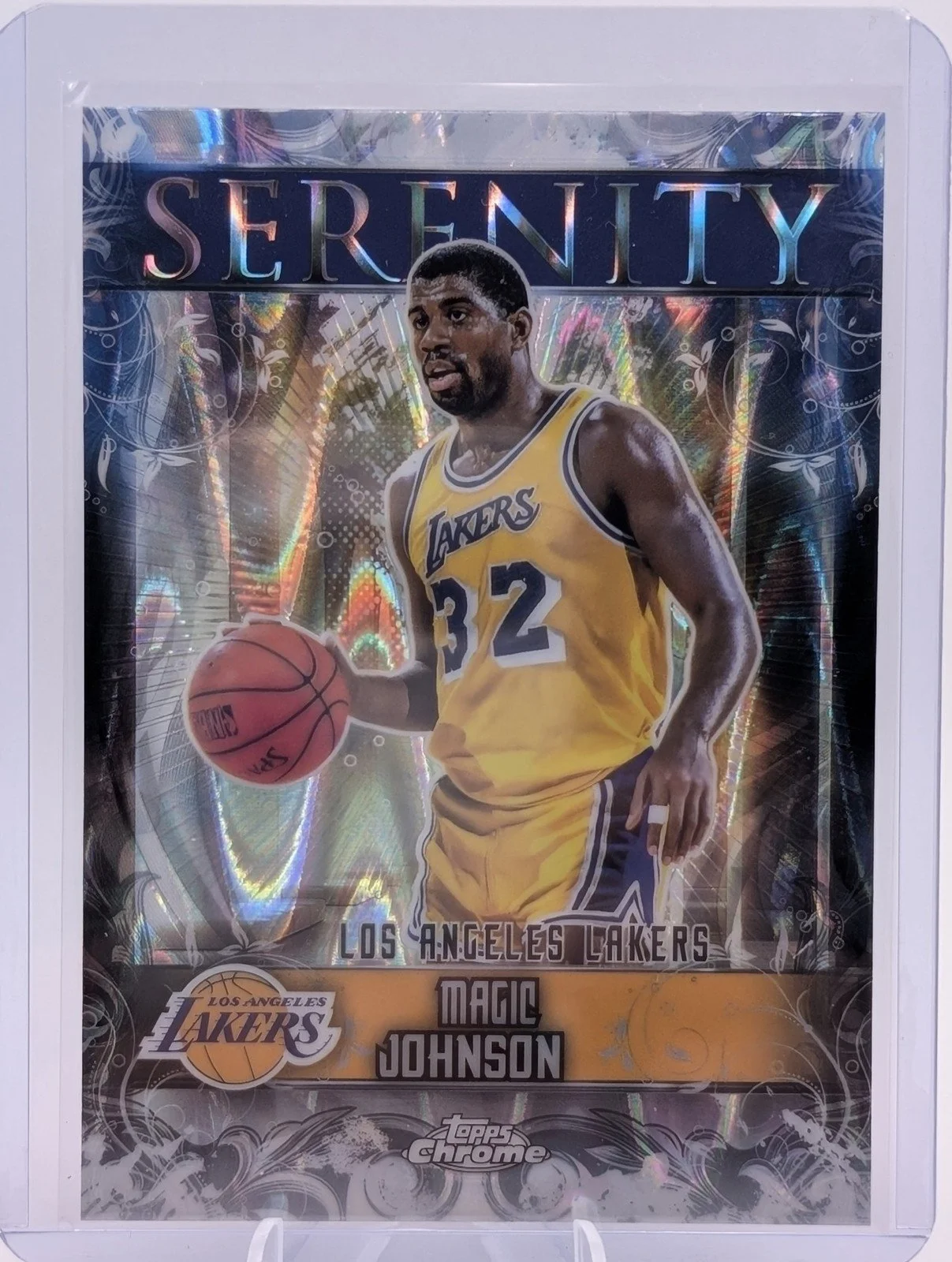 Front of 2025-26 Topps Chrome #SY-9 Magic Johnson Serenity RayWave Refractor