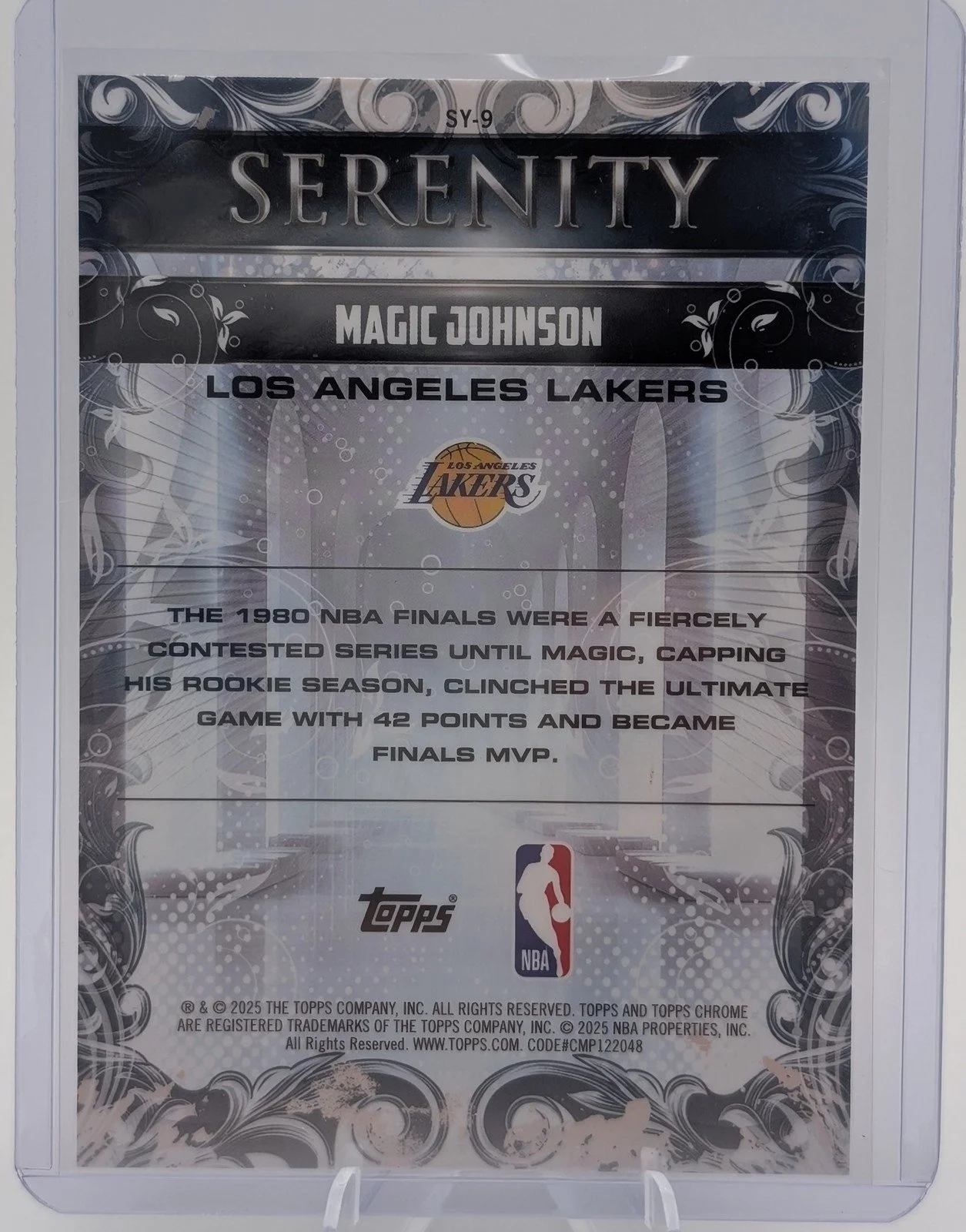 Back of 2025-26 Topps Chrome #SY-9 Magic Johnson Serenity RayWave Refractor