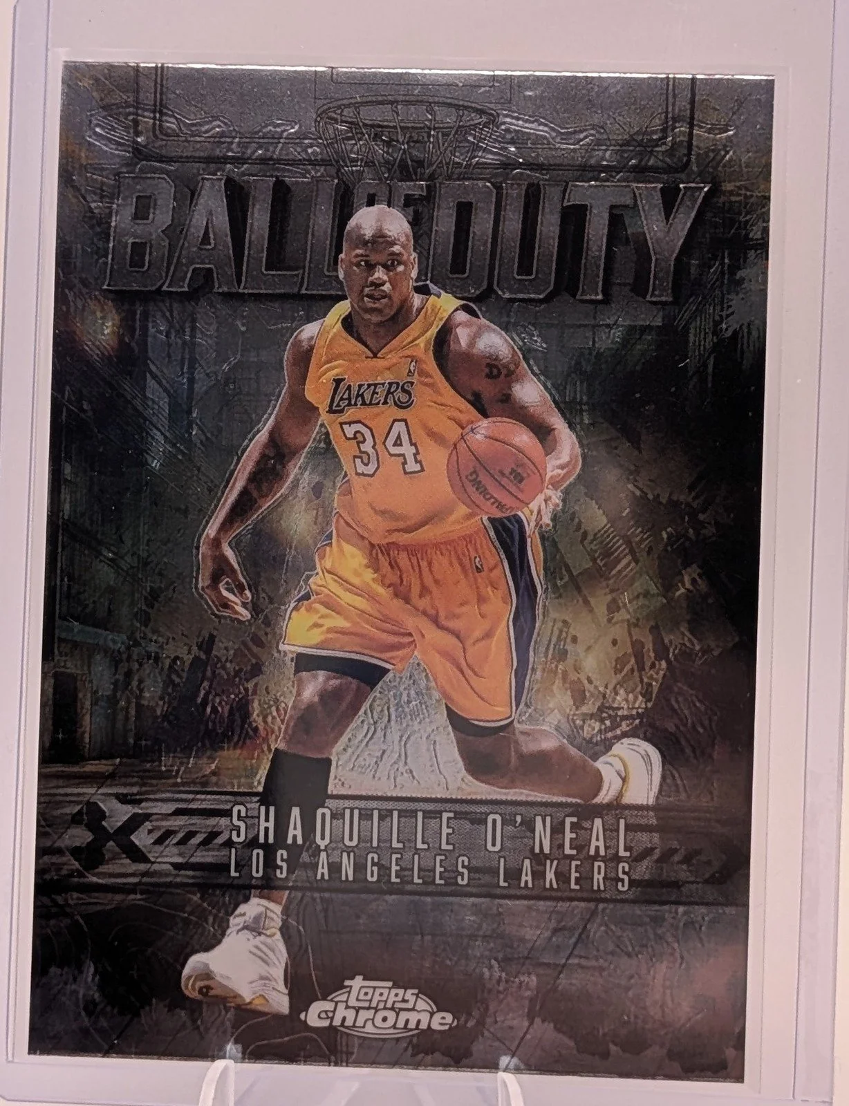 Front of 2025-26 Topps Chrome #BD-18 Shaquille O'Neal Ball of Duty