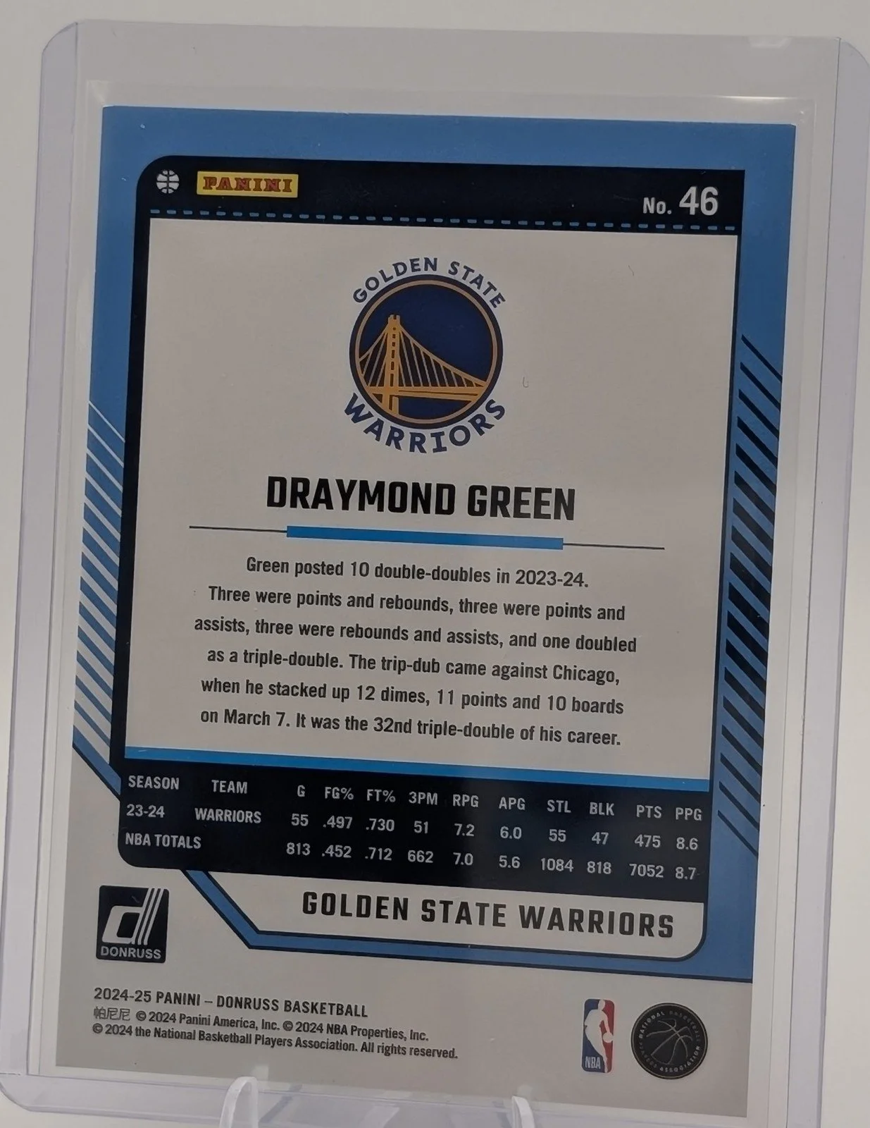 Back of 2024-25 Donruss #46 Draymond Green Holo Laser #/149