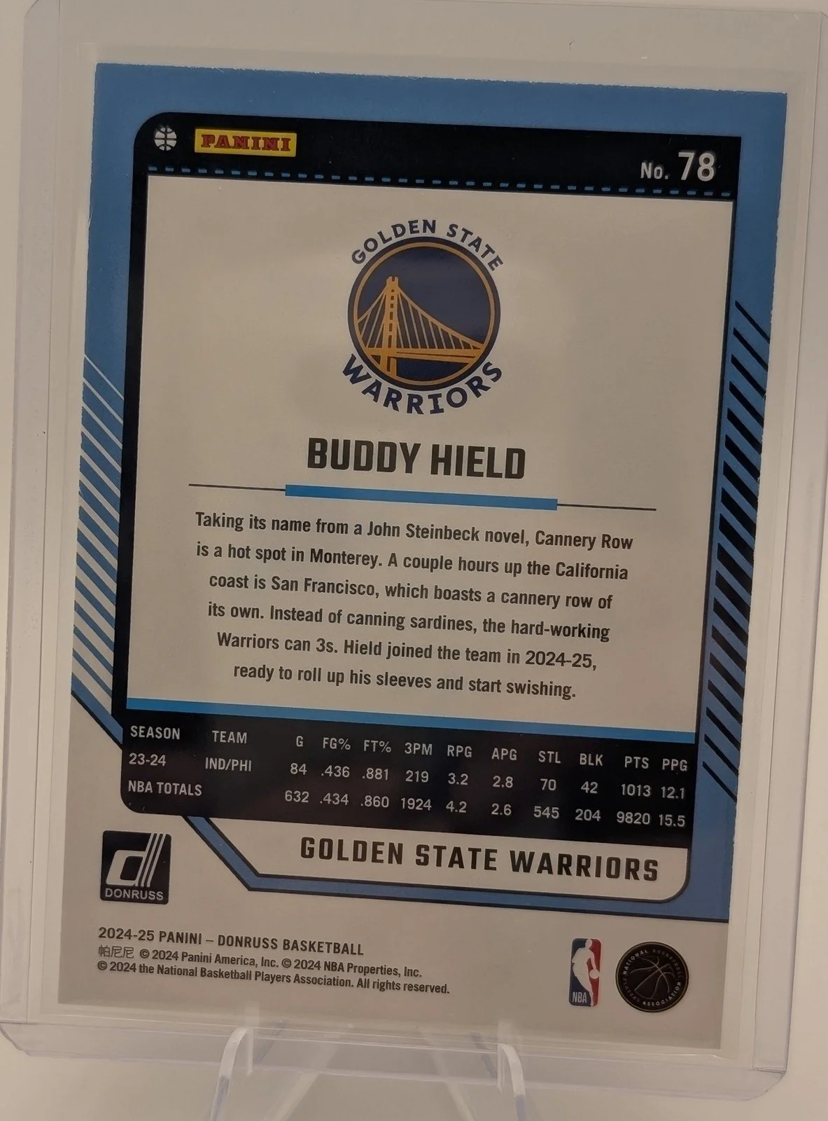 Back of 2024-25 Donruss #78 Buddy Hield Press Proof Purple #/199