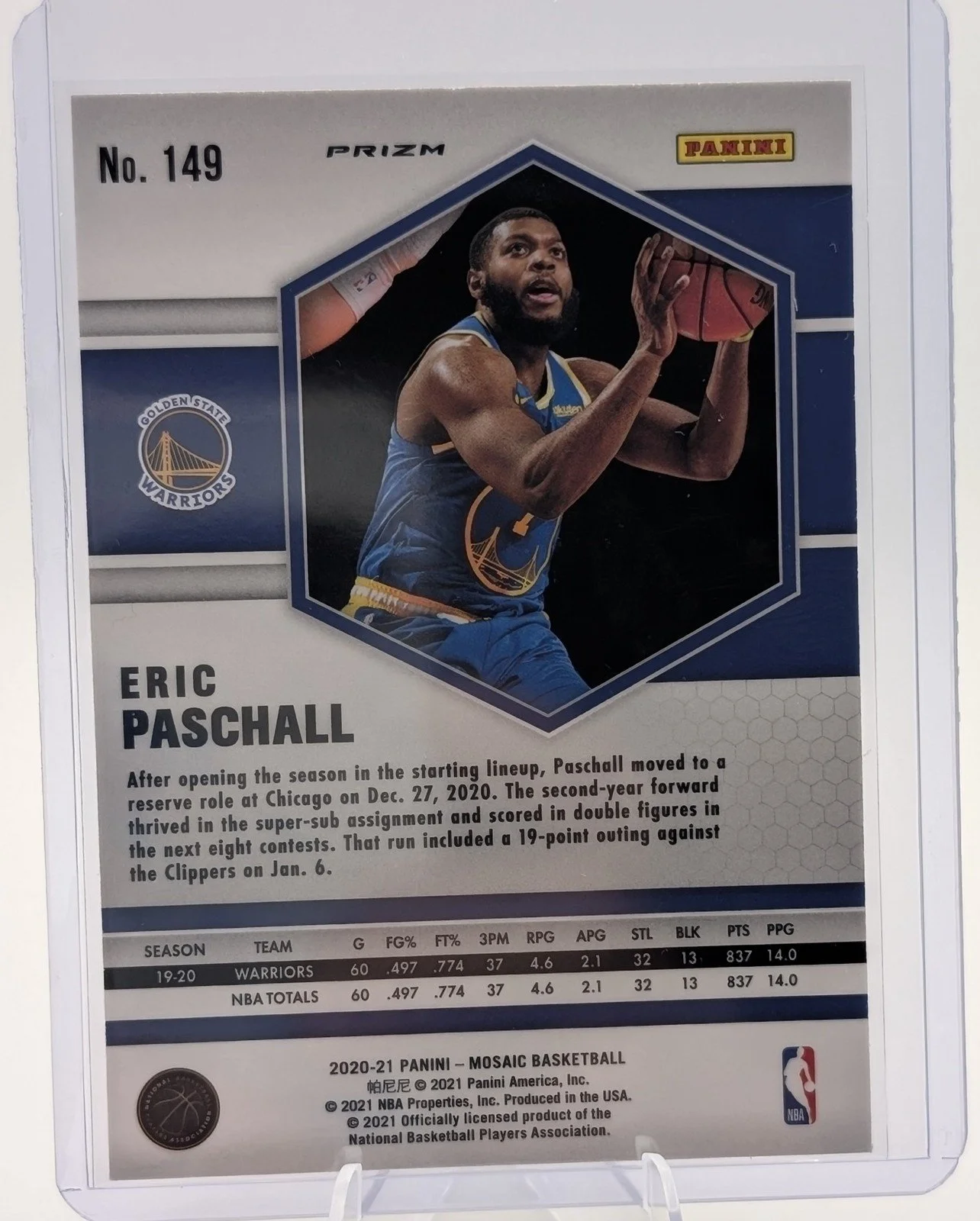 Back of 2020-21 Panini Mosaic #149 Eric Paschall Mosaic Fast Break Silver