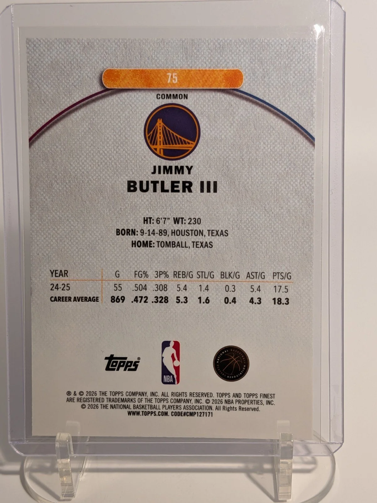 Back of 2025-26 Finest #75 Jimmy Butler III Oil Spill